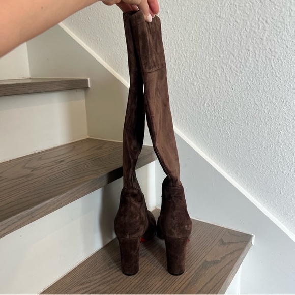 NWOB Christian Louboutin Loo Botta 85 Suede Knee High Boots in Chocolate Brown - Picture 7 of 13